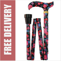 Blue and Red Roses Folding Walking Stick